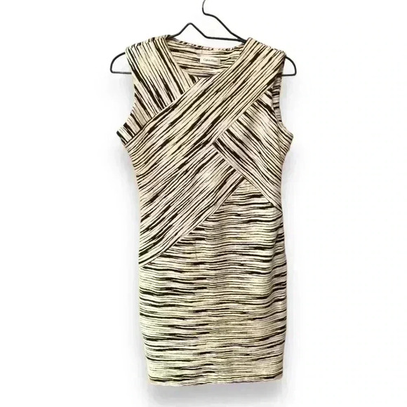 Calvin Klein Sleeveless Black and White Striped Stretch Bodycon Dress - Picture 8 of 16